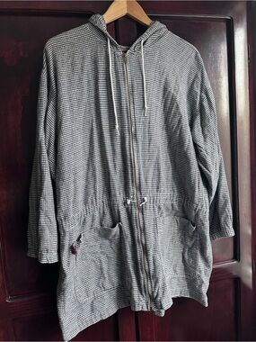 90s Vintage lei Black & White Houndstooth Lightweight Hooded Cotton Jacket